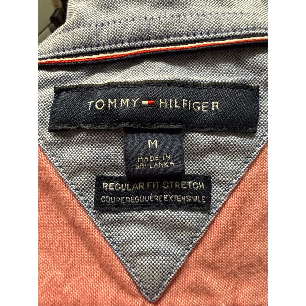 Tommy Hilfiger Mens Regular Fit Stretch Oxford Shirt Coral Pink Medium - Picture 6 of 7